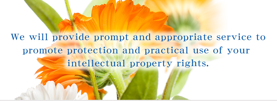 We will provide prompt and appropriate service to promote protection and practical use of your intellectual property rights.